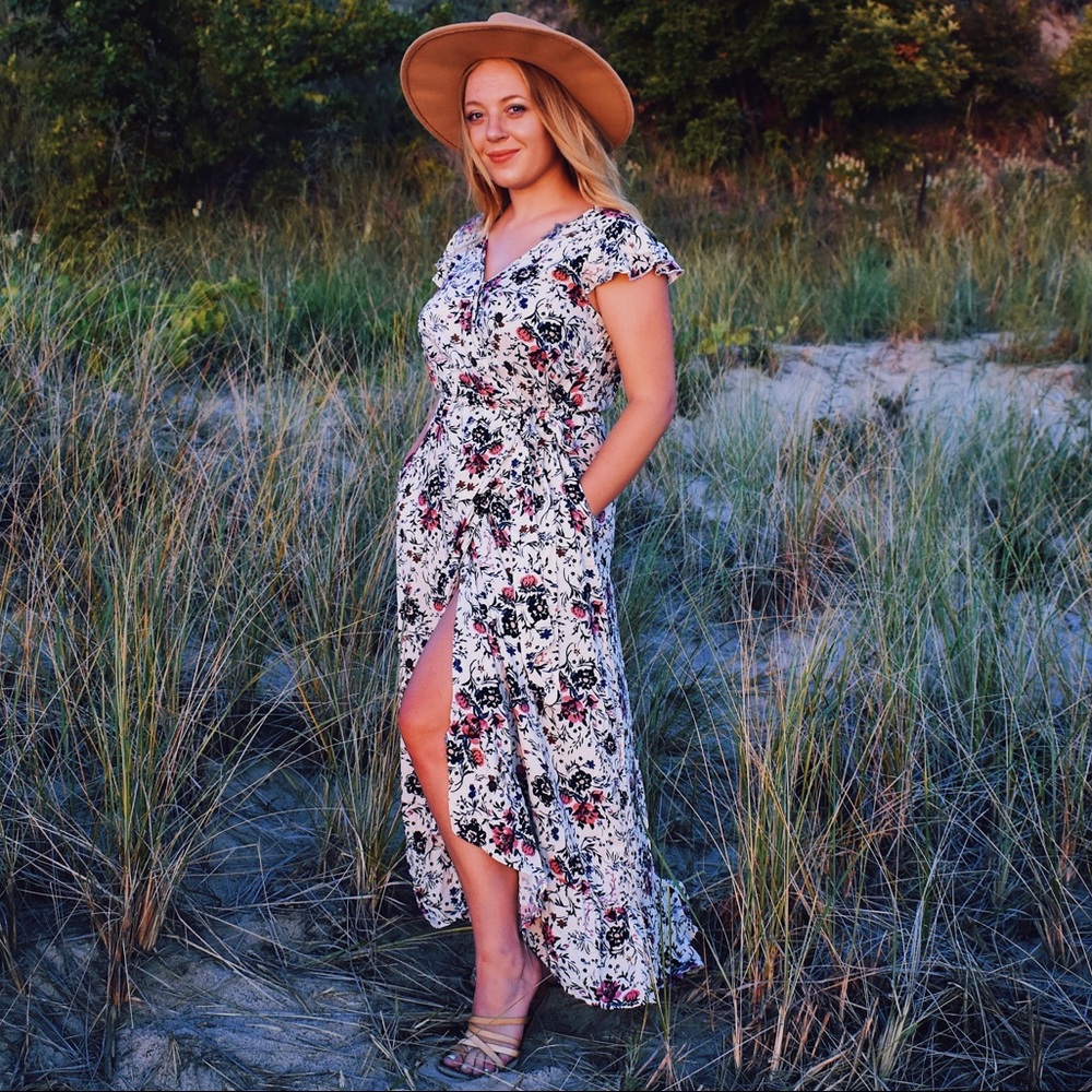 Boho floral wrap dress